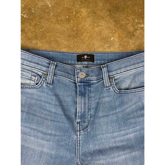 7 For All Mankind Dojo Jeans Size 29 Cropped Flare Mid Rise Raw Hem Light‎ Was - Picture 4 of 14